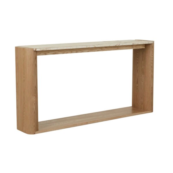 Floyd Shelf Console – Matt Brown Vein Marble – Natural Ash Veneer